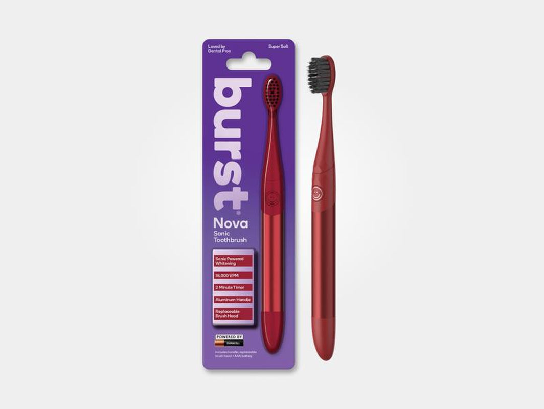 BURST Nova Sonic Toothbrush - Oral Care, Daily Use, 18,000 Vpm,Whitening Mode, AAA Battery, Aluminum Handle,