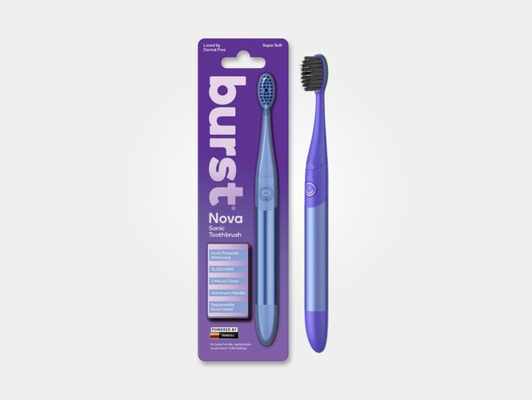 BURST Nova Sonic Toothbrush - Oral Care, Daily Use, 18,000 Vpm,Whitening Mode, AAA Battery, Aluminum Handle,