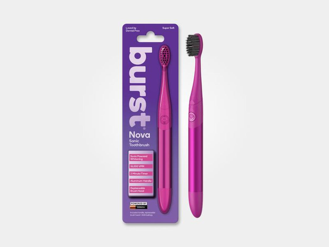 BURST Nova Sonic Toothbrush - Oral Care, Daily Use, 18,000 Vpm,Whitening Mode, AAA Battery, Aluminum Handle,