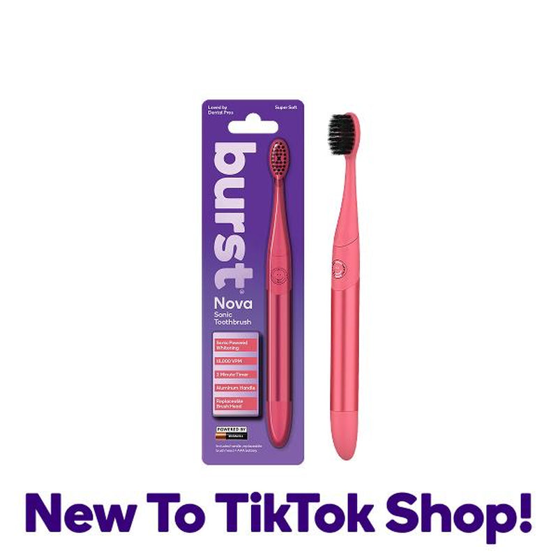 BURST Nova Sonic Toothbrush - Oral Care, Daily Use, 18,000 Vpm,Whitening Mode, AAA Battery, Aluminum Handle,