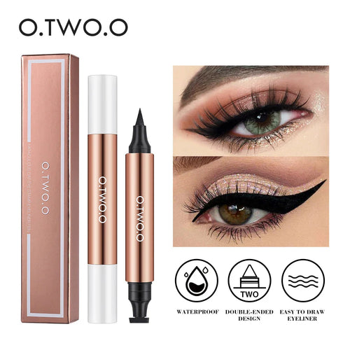 O.TWO.O Eyeliner Stamp Black Liquid Eyeliner Pen Waterproof Fast Dry Double-Ended Eye Liner Pencil Make-Up for Women Cosmetics