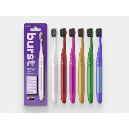 BURST Nova Sonic Toothbrush - Oral Care, Daily Use, 18,000 Vpm,Whitening Mode, AAA Battery, Aluminum Handle,