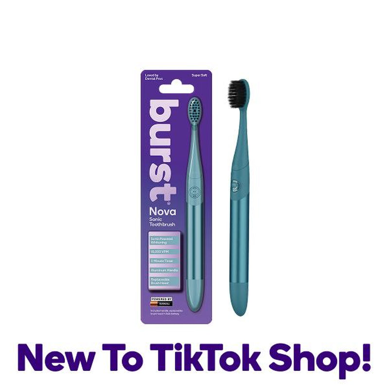 BURST Nova Sonic Toothbrush - Oral Care, Daily Use, 18,000 Vpm,Whitening Mode, AAA Battery, Aluminum Handle,
